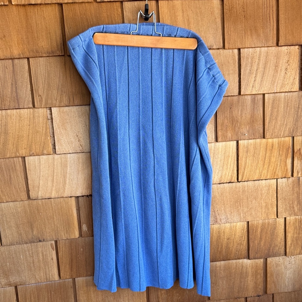 Vintage Blue Button-Up Sweater Jacket with Geometric Embroidery and Skirt - Picture 9 of 11